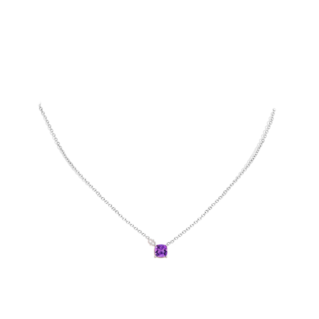 7mm AAA Cushion Amethyst Solitaire Pendant in support of Alzheimer's Association&reg; in S999 Silver Body-Neck