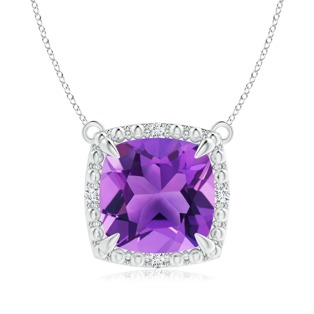 9mm AAA Cushion Amethyst Beaded Halo Pendant in support of Alzheimer's Association&reg; in White Gold