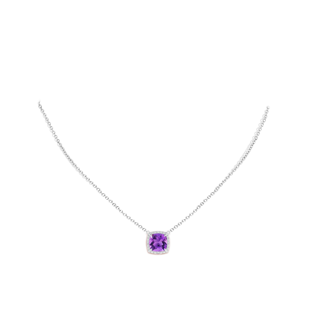 9mm AAA Cushion Amethyst Beaded Halo Pendant in support of Alzheimer's Association&reg; in White Gold Body-Neck