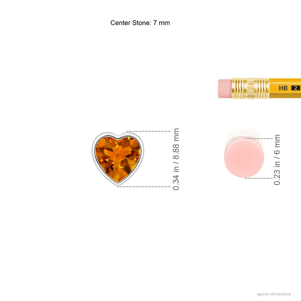 7mm AAAA Bezel-Set Heart-Shaped Citrine Solitaire Pendant in White Gold Ruler