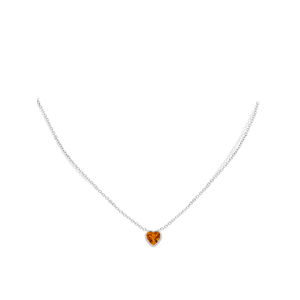 7mm AAAA Bezel-Set Heart-Shaped Citrine Solitaire Pendant in White Gold Body-Neck