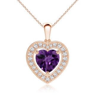 11.87x11.95x7.73mm AAAA Floating GIA Certified Amethyst Heart Pendant with Diamond Halo in 10K Rose Gold