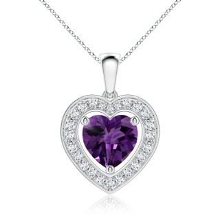 11.87x11.95x7.73mm AAAA Floating GIA Certified Amethyst Heart Pendant with Diamond Halo in P950 Platinum