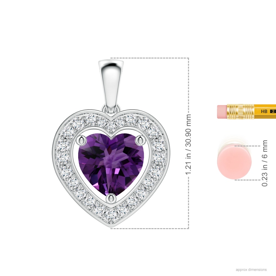 11.87x11.95x7.73mm AAAA Floating GIA Certified Amethyst Heart Pendant with Diamond Halo in White Gold ruler