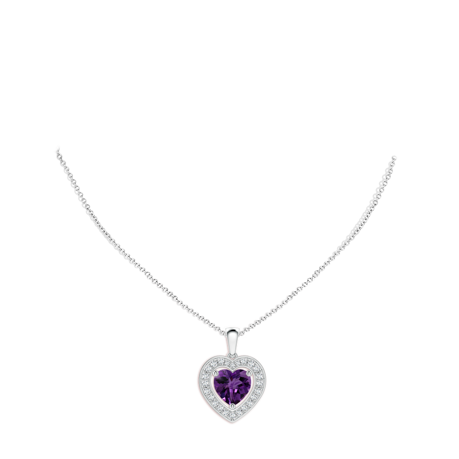 11.87x11.95x7.73mm AAAA Floating GIA Certified Amethyst Heart Pendant with Diamond Halo in White Gold pen