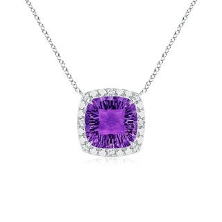 10mm AAAA Claw-Set Cushion Amethyst Pendant with Beaded Halo in P950 Platinum