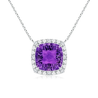12mm AAAA Claw-Set Cushion Amethyst Pendant with Beaded Halo in P950 Platinum