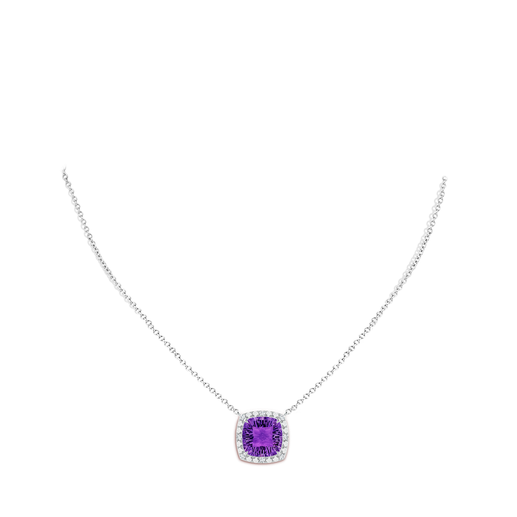 12mm AAAA Claw-Set Cushion Amethyst Pendant with Beaded Halo in White Gold Body-Neck