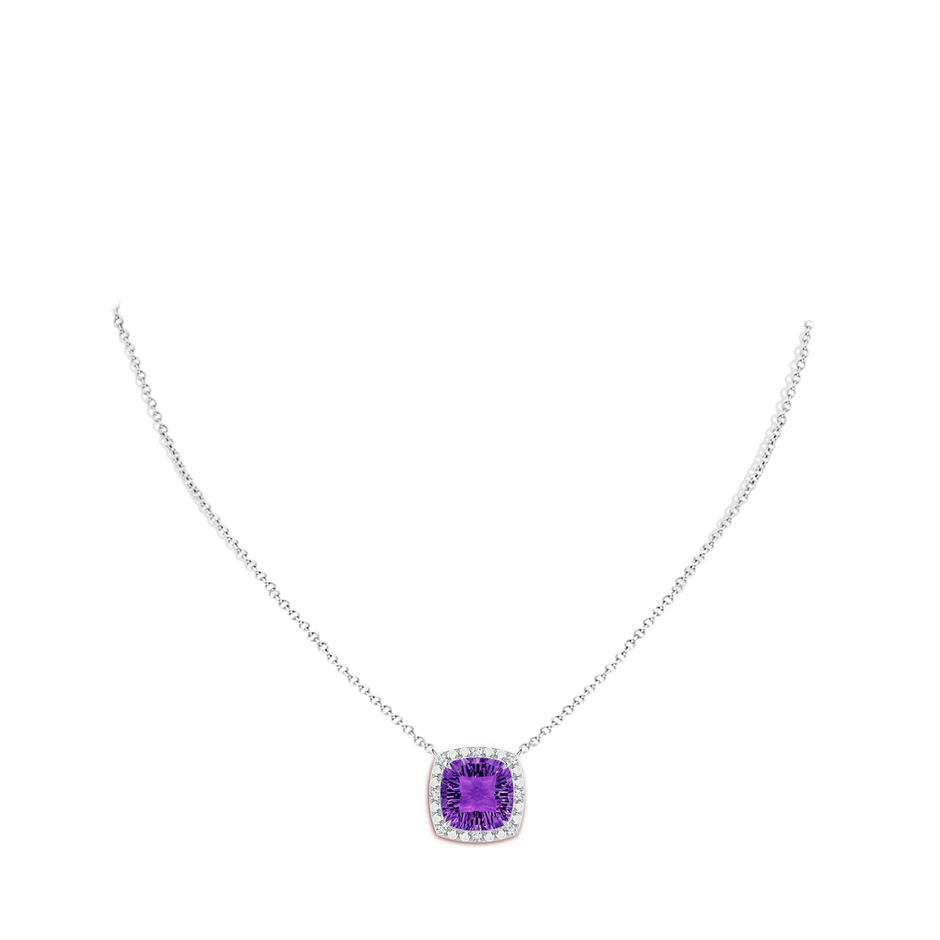 12mm AAAA Claw-Set Cushion Amethyst Pendant with Beaded Halo in White Gold body-neck