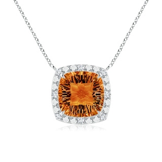 12mm AAAA Claw-Set Cushion Citrine Pendant with Beaded Halo in P950 Platinum