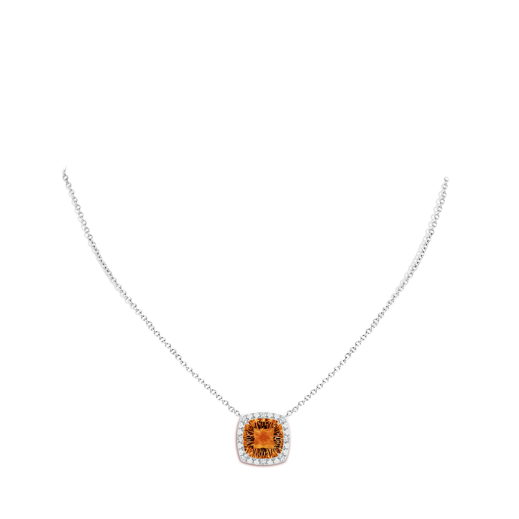 12mm AAAA Claw-Set Cushion Citrine Pendant with Beaded Halo in White Gold Body-Neck