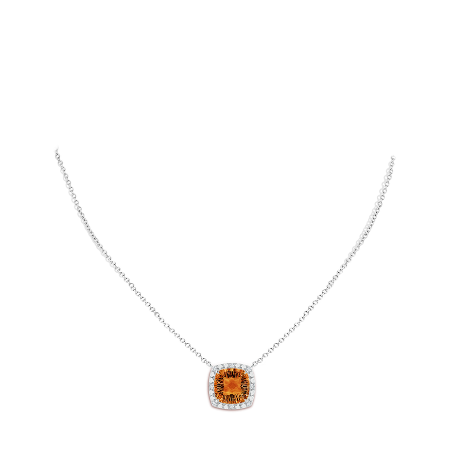 12mm AAAA Claw-Set Cushion Citrine Pendant with Beaded Halo in White Gold body-neck