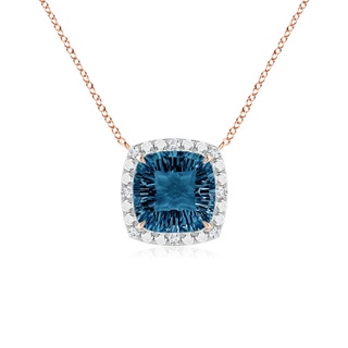 10mm AAAA Claw-Set Cushion London Blue Topaz Pendant with Beaded Halo in 9K Rose Gold