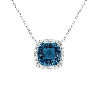 10mm AAAA Claw-Set Cushion London Blue Topaz Pendant with Beaded Halo in P950 Platinum