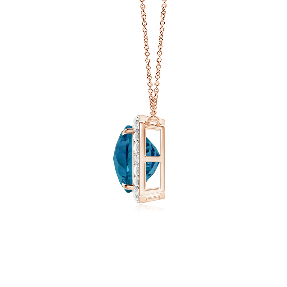 10mm AAAA Claw-Set Cushion London Blue Topaz Pendant with Beaded Halo in Rose Gold side-1