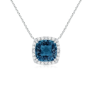 10mm AAAA Claw-Set Cushion London Blue Topaz Pendant with Beaded Halo in White Gold