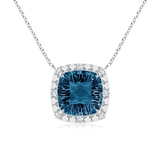 12mm AAAA Claw-Set Cushion London Blue Topaz Pendant with Beaded Halo in P950 Platinum
