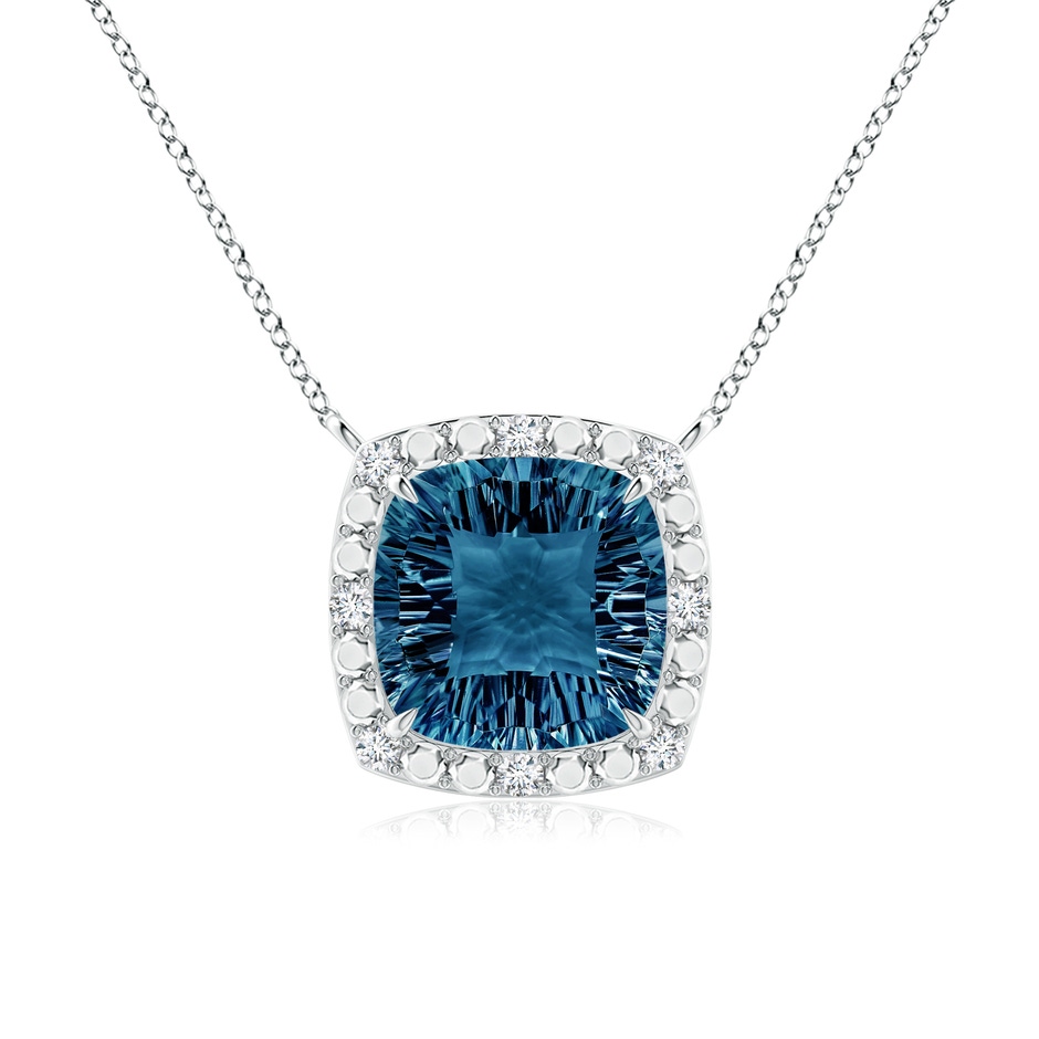 12mm AAAA Claw-Set Cushion London Blue Topaz Pendant with Beaded Halo in P950 Platinum 