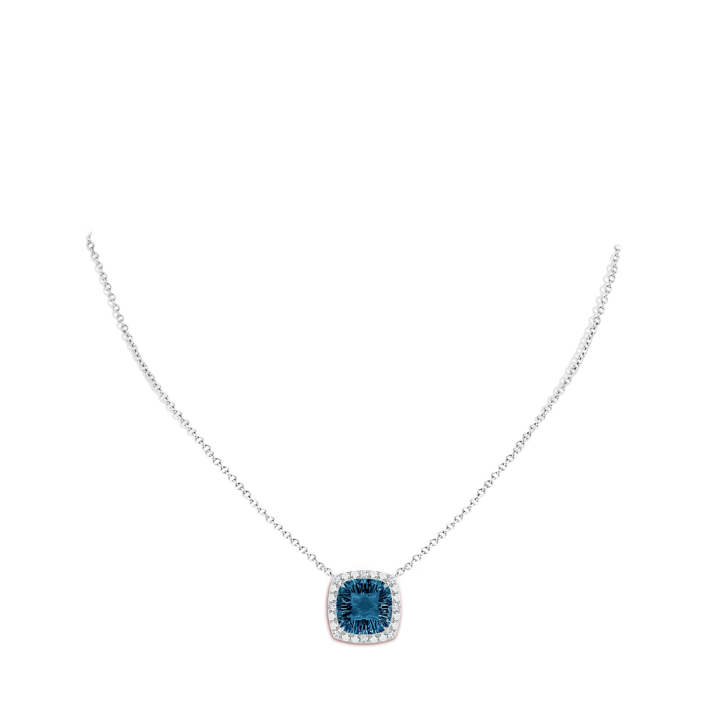 12mm AAAA Claw-Set Cushion London Blue Topaz Pendant with Beaded Halo in P950 Platinum Body-Neck