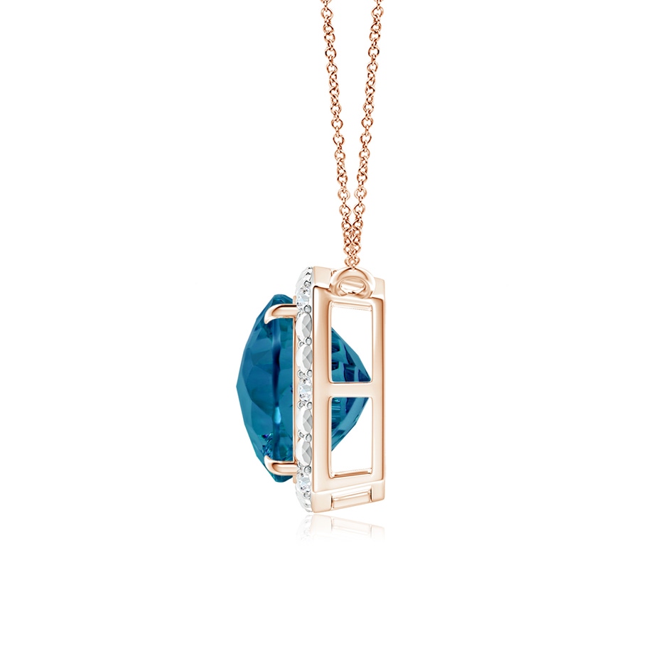 12mm AAAA Claw-Set Cushion London Blue Topaz Pendant with Beaded Halo in Rose Gold side-1