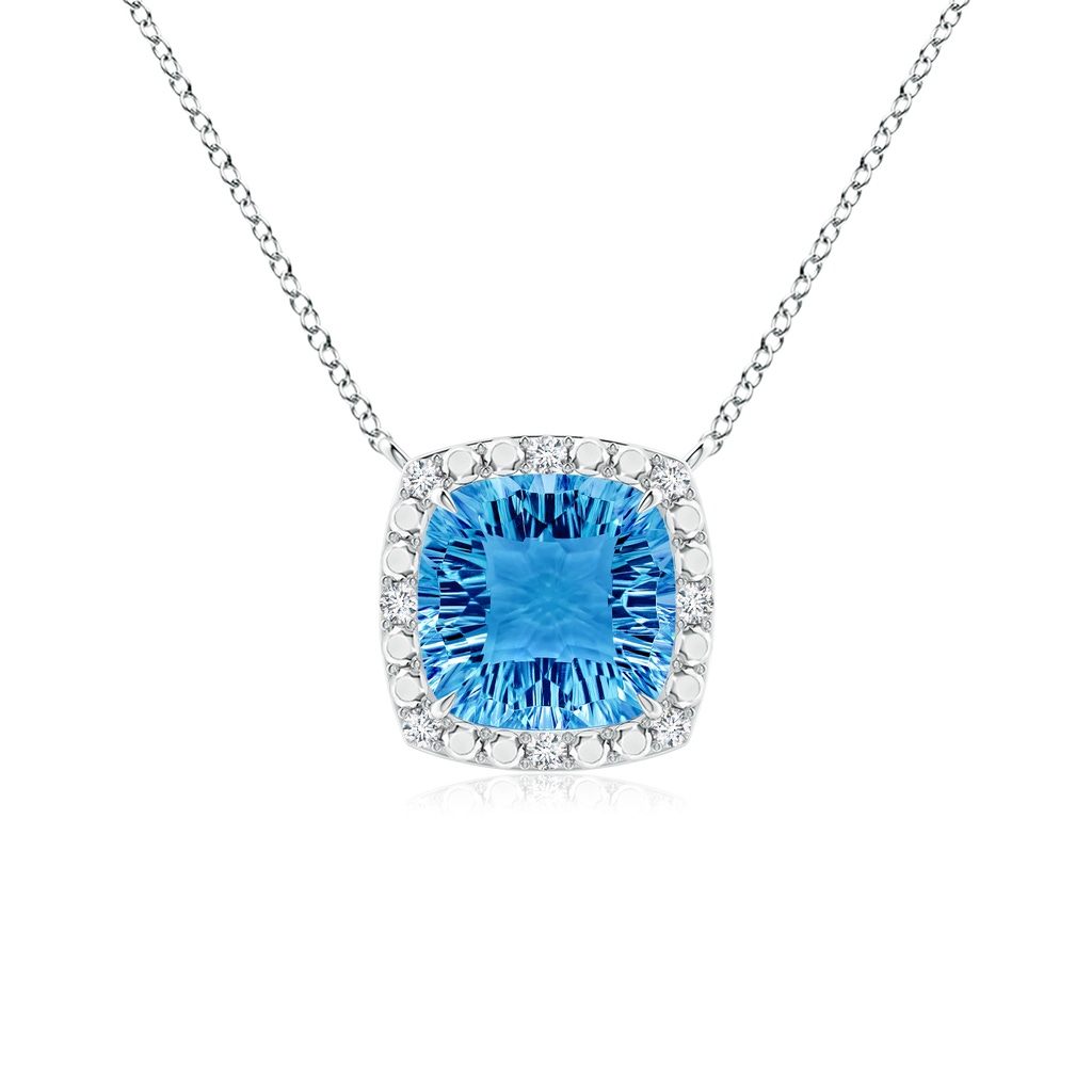 10mm AAAA Claw-Set Cushion Swiss Blue Topaz Pendant with Beaded Halo in P950 Platinum