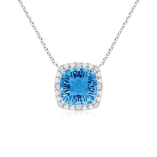 10mm AAAA Claw-Set Cushion Swiss Blue Topaz Pendant with Beaded Halo in P950 Platinum