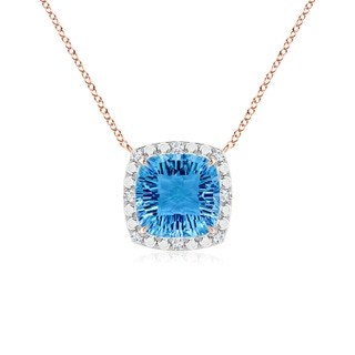 10mm AAAA Claw-Set Cushion Swiss Blue Topaz Pendant with Beaded Halo in Rose Gold