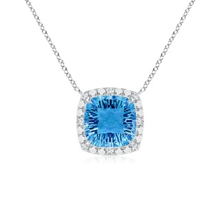 10mm AAAA Claw-Set Cushion Swiss Blue Topaz Pendant with Beaded Halo in White Gold