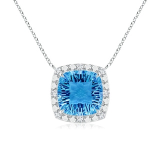 12mm AAAA Claw-Set Cushion Swiss Blue Topaz Pendant with Beaded Halo in P950 Platinum