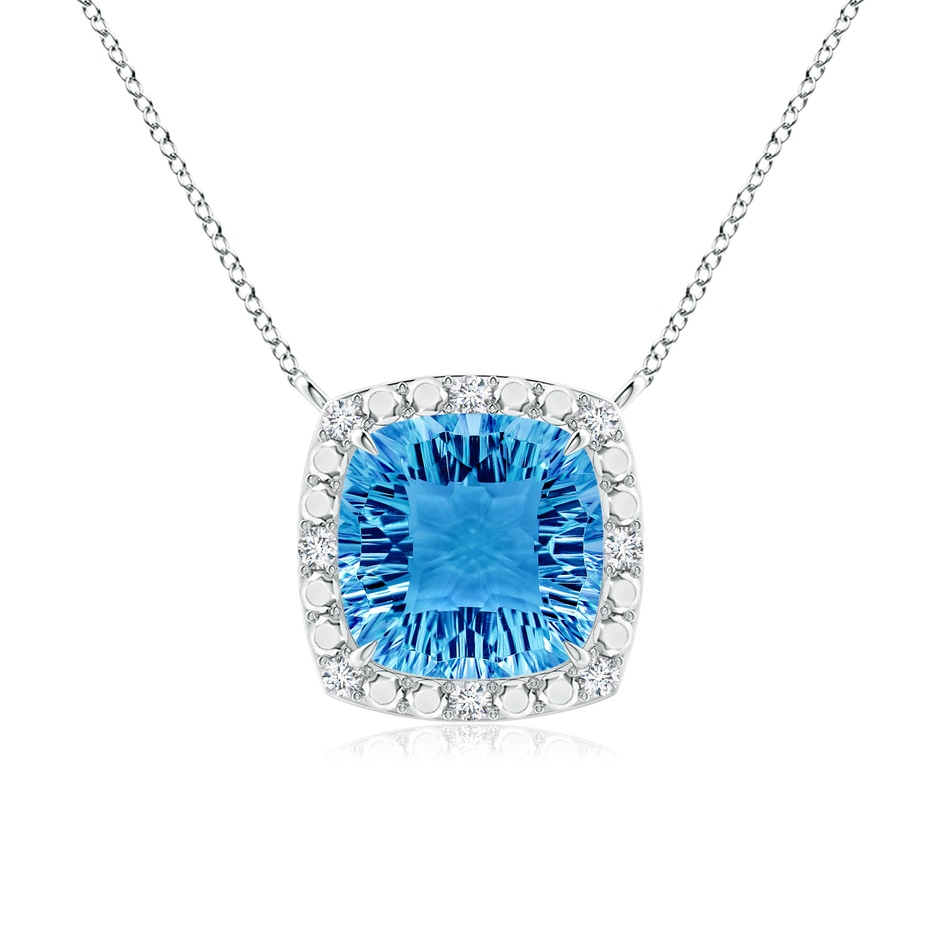 12mm AAAA Claw-Set Cushion Swiss Blue Topaz Pendant with Beaded Halo in P950 Platinum 