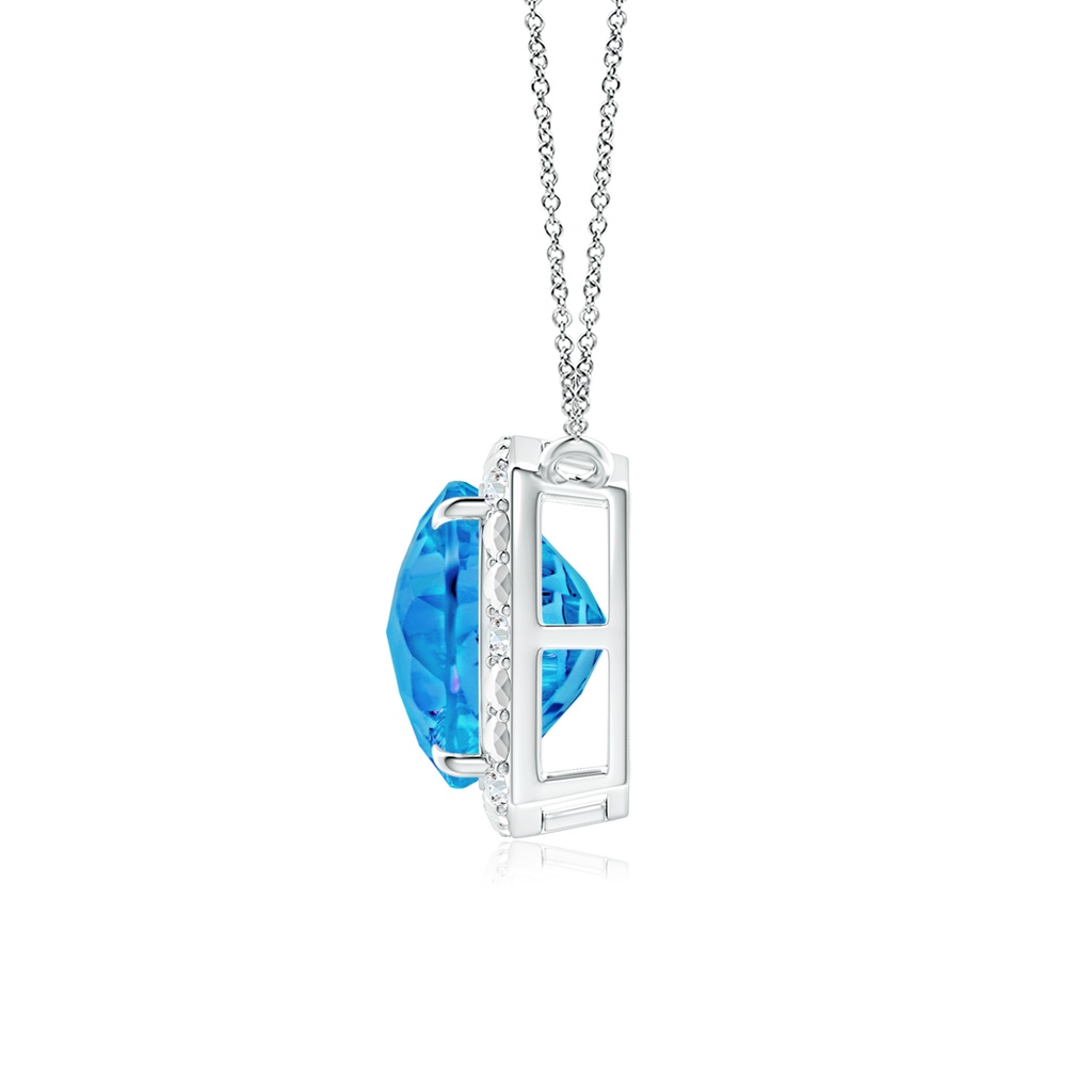 12mm AAAA Claw-Set Cushion Swiss Blue Topaz Pendant with Beaded Halo in White Gold Side-1
