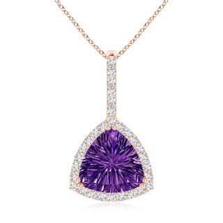 10mm AAAA Classic Trillion Concave-Cut Amethyst Halo Pendant in Rose Gold