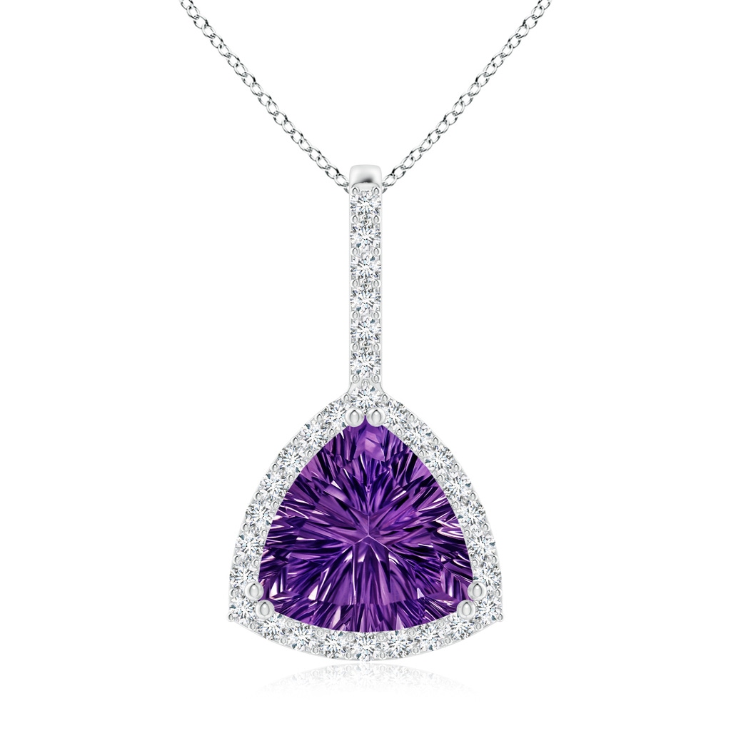 10mm AAAA Classic Trillion Concave-Cut Amethyst Halo Pendant in White Gold
