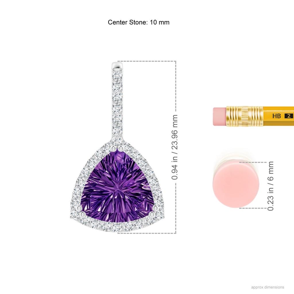 10mm AAAA Classic Trillion Concave-Cut Amethyst Halo Pendant in White Gold Ruler