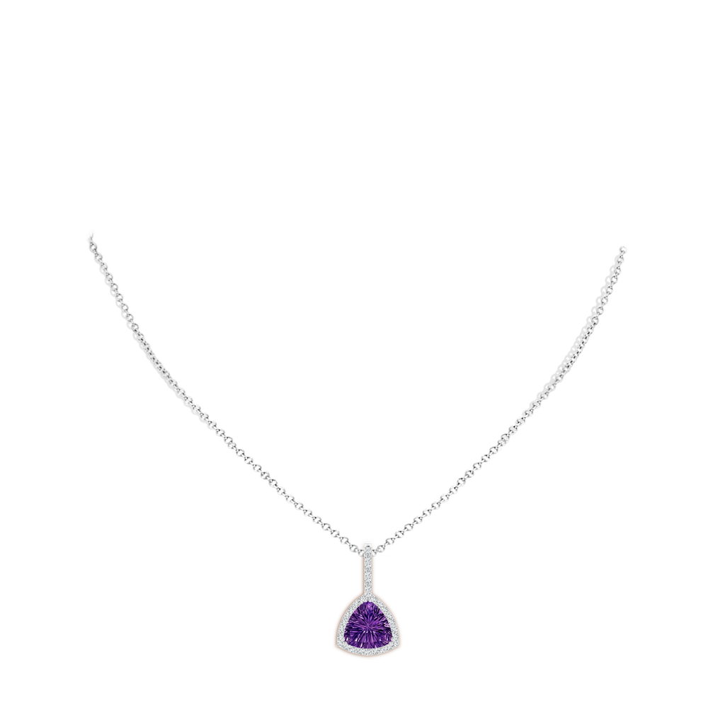 10mm AAAA Classic Trillion Concave-Cut Amethyst Halo Pendant in White Gold Body-Neck