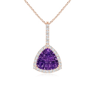 8mm AAAA Classic Trillion Concave-Cut Amethyst Halo Pendant in Rose Gold