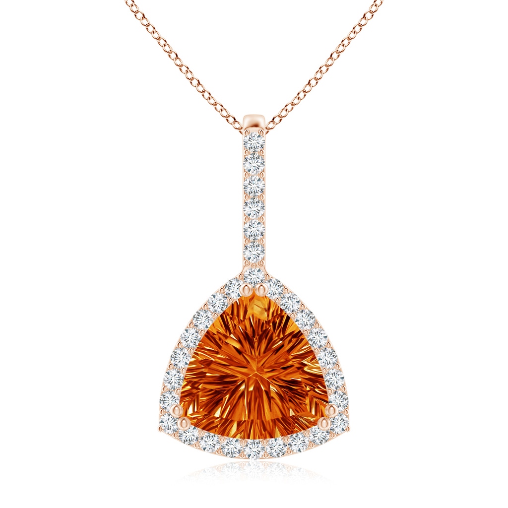 10mm AAAA Classic Trillion Concave-Cut Citrine Halo Pendant in Rose Gold