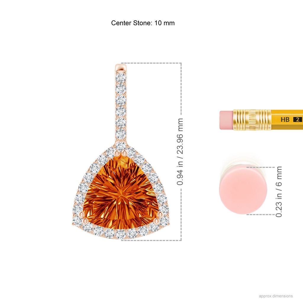 10mm AAAA Classic Trillion Concave-Cut Citrine Halo Pendant in Rose Gold Ruler