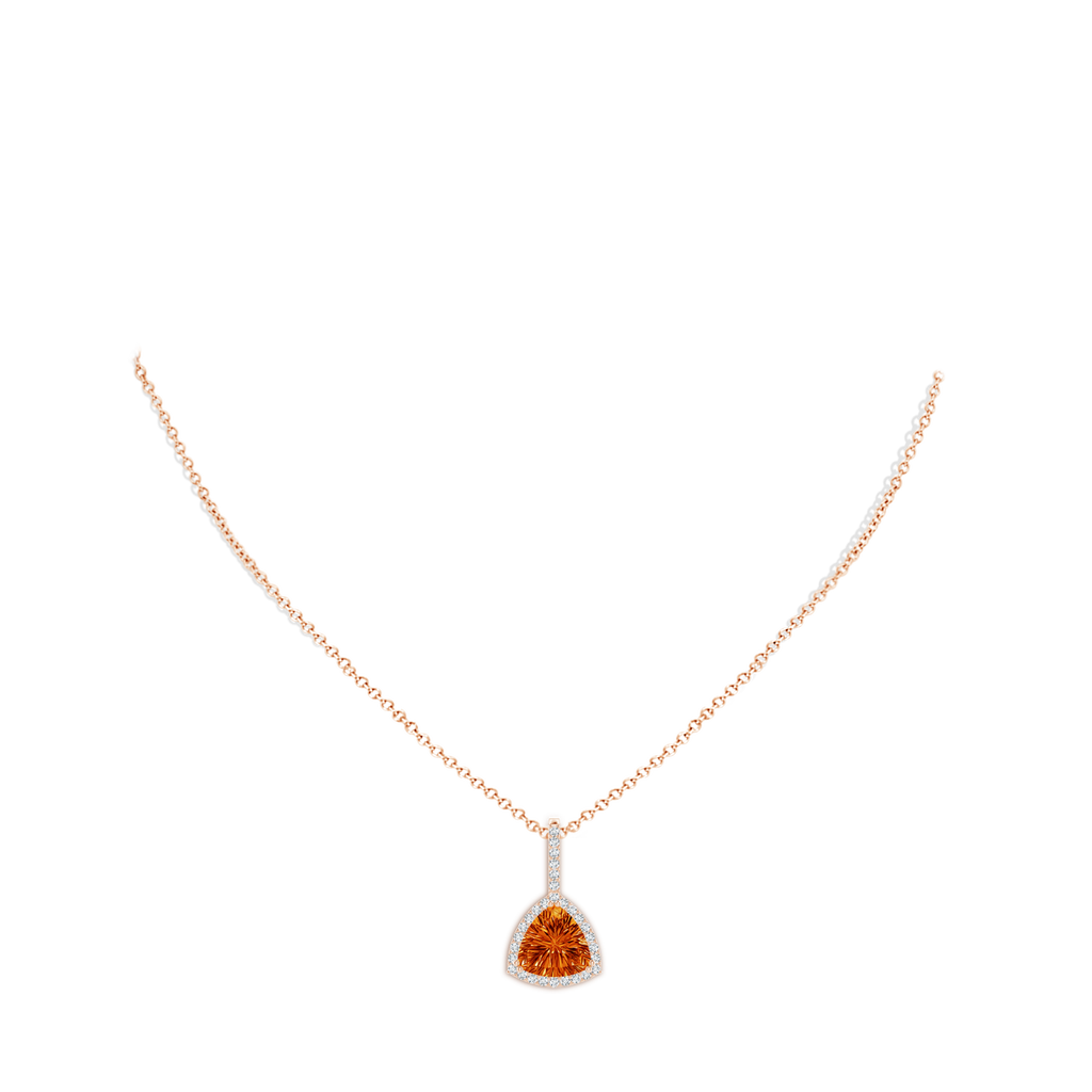 10mm AAAA Classic Trillion Concave-Cut Citrine Halo Pendant in Rose Gold Body-Neck