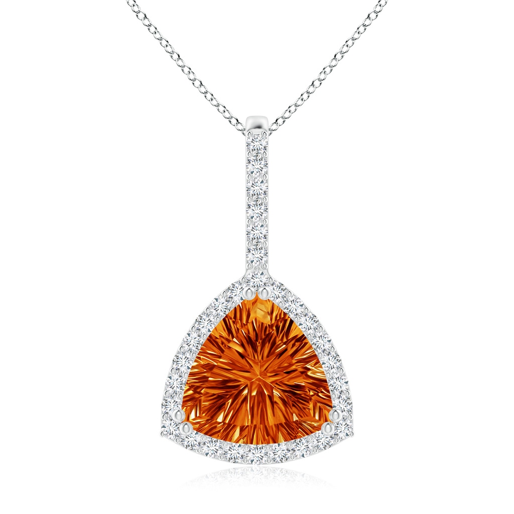 10mm AAAA Classic Trillion Concave-Cut Citrine Halo Pendant in White Gold
