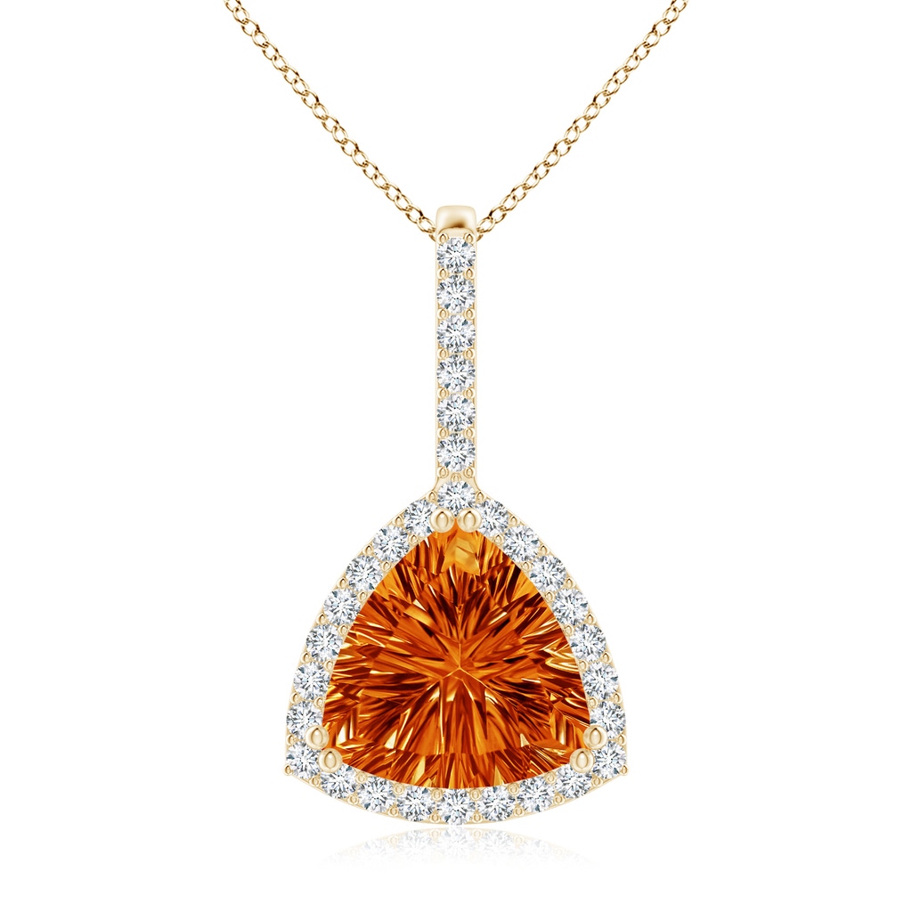 10mm AAAA Classic Trillion Concave-Cut Citrine Halo Pendant in Yellow Gold