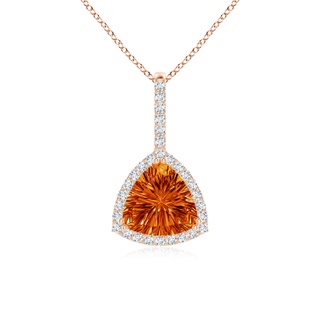 8mm AAAA Classic Trillion Concave-Cut Citrine Halo Pendant in Rose Gold