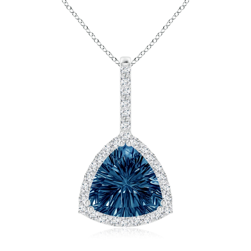 10mm AAAA Classic Trillion Concave-Cut London Blue Topaz Halo Pendant in P950 Platinum