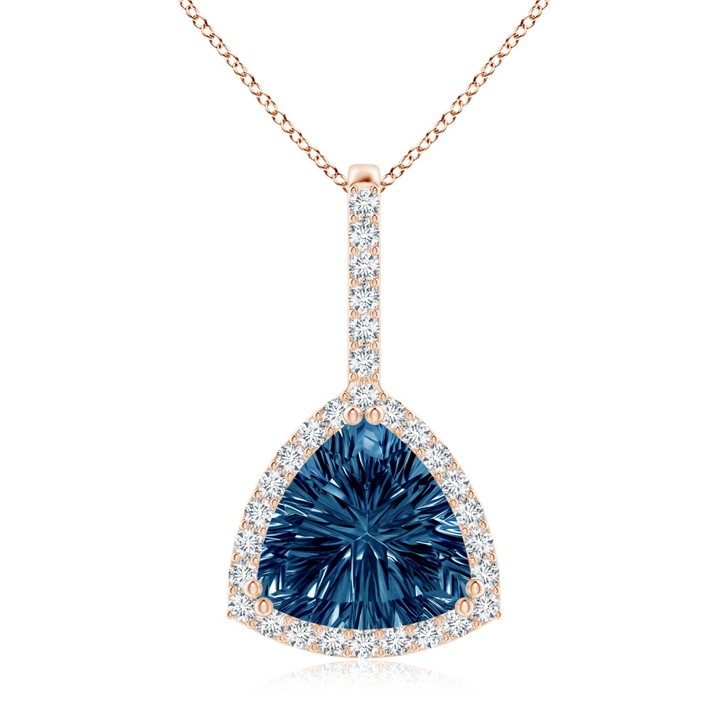 10mm AAAA Classic Trillion Concave-Cut London Blue Topaz Halo Pendant in Rose Gold
