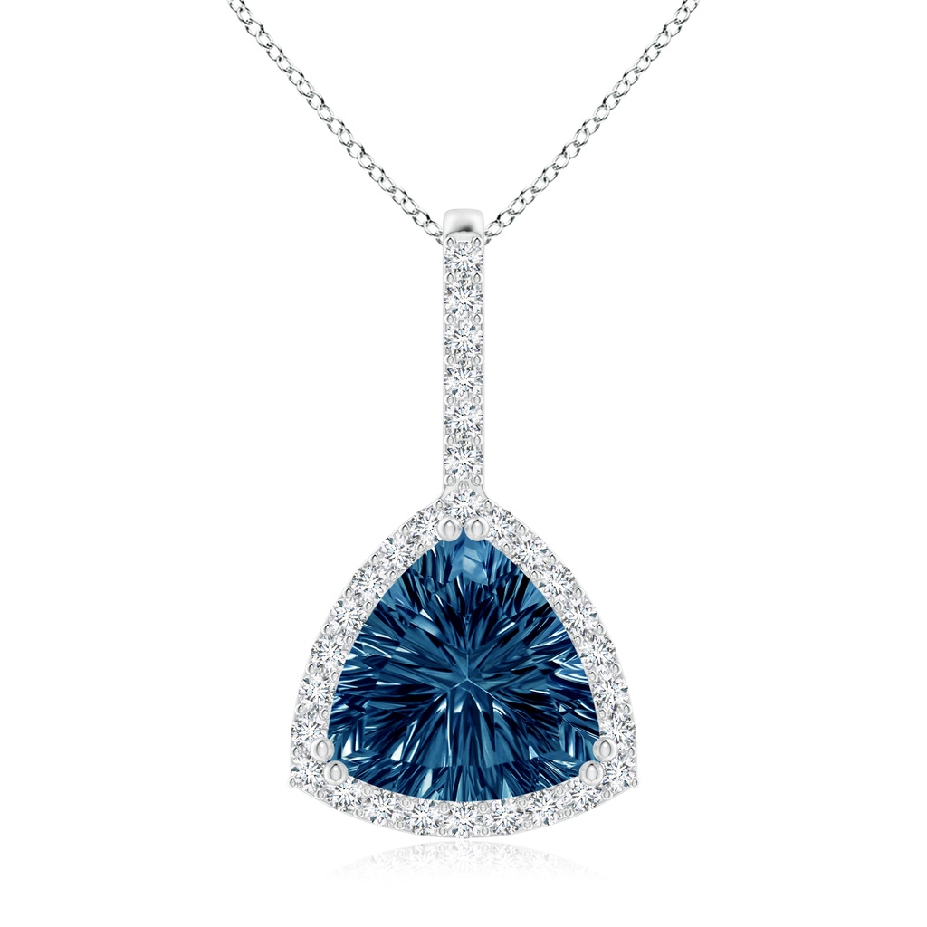 10mm AAAA Classic Trillion Concave-Cut London Blue Topaz Halo Pendant in White Gold