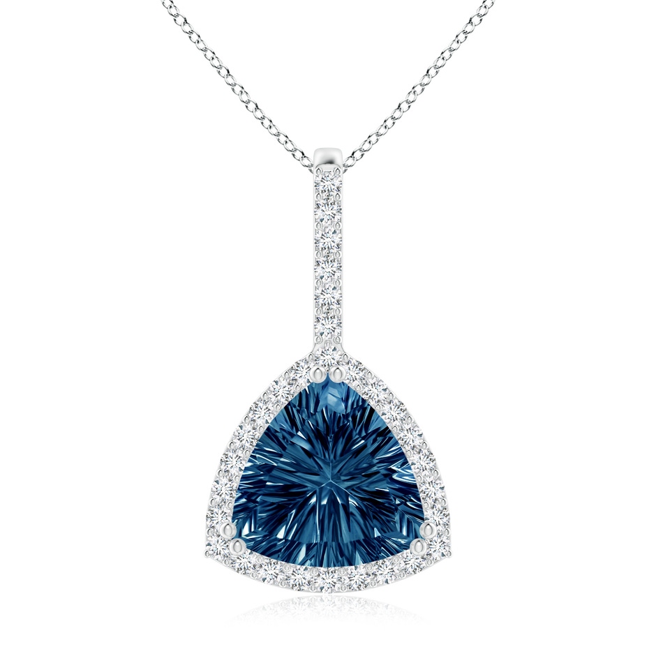 10mm AAAA Classic Trillion Concave-Cut London Blue Topaz Halo Pendant in White Gold 