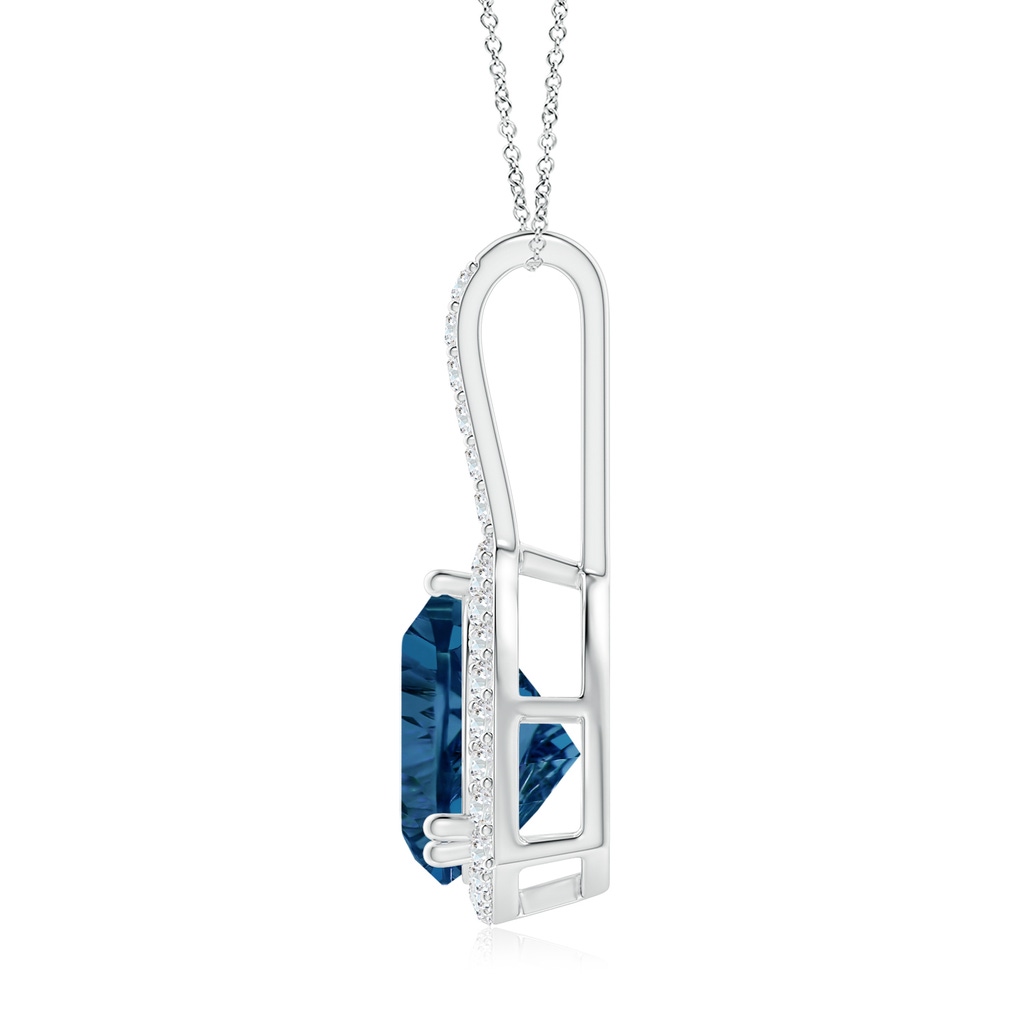 10mm AAAA Classic Trillion Concave-Cut London Blue Topaz Halo Pendant in White Gold Side-1