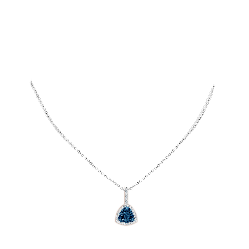 10mm AAAA Classic Trillion Concave-Cut London Blue Topaz Halo Pendant in White Gold Body-Neck