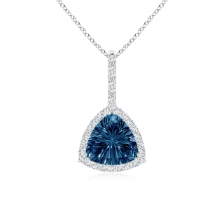 8mm AAAA Classic Trillion Concave-Cut London Blue Topaz Halo Pendant in P950 Platinum