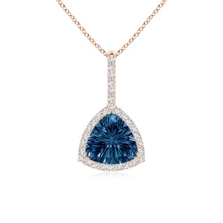 8mm AAAA Classic Trillion Concave-Cut London Blue Topaz Halo Pendant in Rose Gold